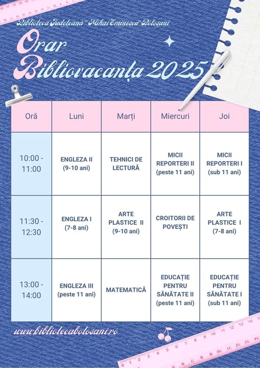 BiblioVacanța 2025 - ORAR